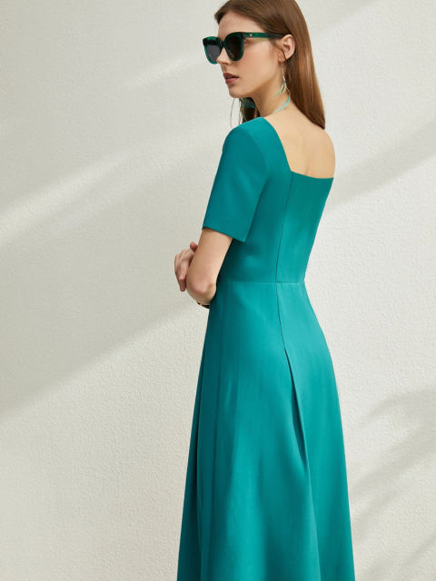 Teal Square Neck Midi Summer Tea Dress