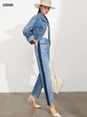 Color Matching Straight Wide Leg Jeans