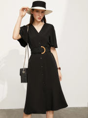 V-neck  lotus sleeve dress