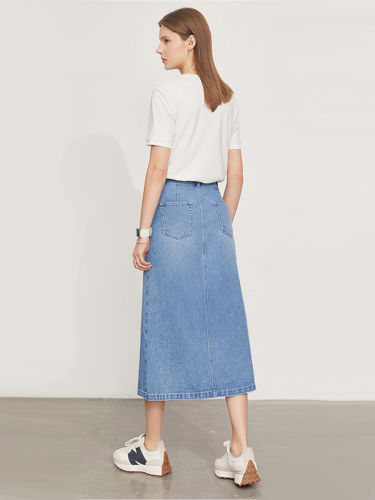 High Waist Asymetery Jean Skirt