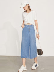 High Waist Asymetery Jean Skirt