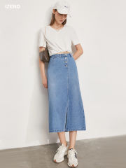 High Waist Asymetery Jean Skirt