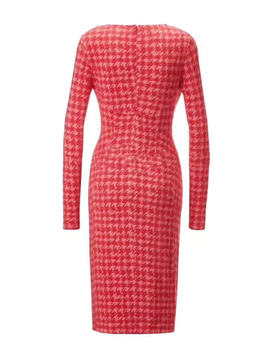 Red Houndstooth Waistline Silk Dress