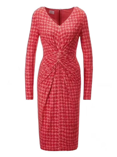 Red Houndstooth Waistline Silk Dress