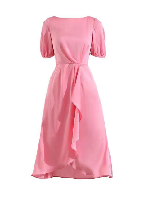 Silk Pinky Ruffle Retro Dress