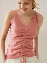 V-neck Strap Cashmere Cami With Folds On The Front