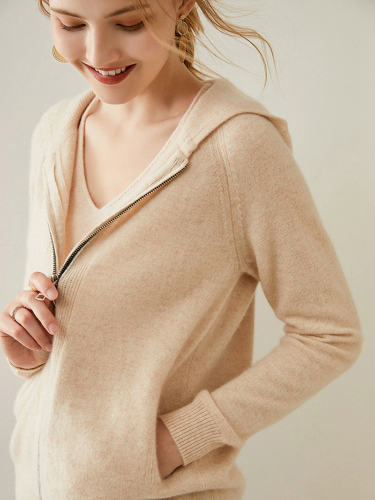 Women's Pure Cashmere Zip Hoodie Cardigan Sweater