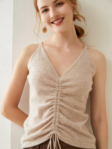 V-neck Strap Cashmere Cami With Folds On The Front