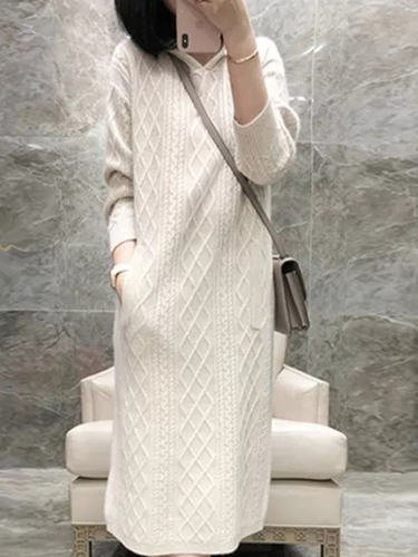 Knitted Hoodie Midi Sweater Dress