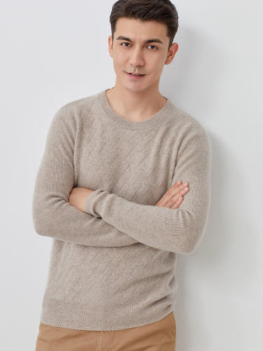 Solid Color Round Neck Men's Pullover Sweater