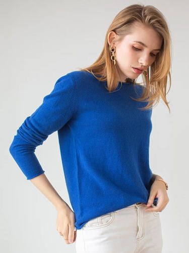 Round Neck Crimped Cashmere Pullover Sweater