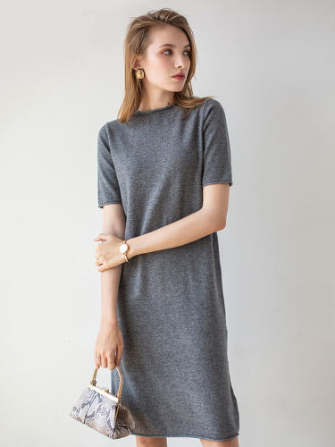 Short Sleeve Midi Crew Neck Sweater Dress