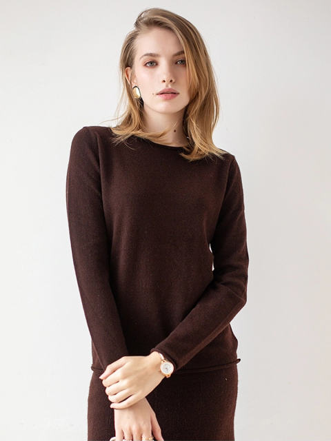 Round Neck Crimped Cashmere Pullover Sweater