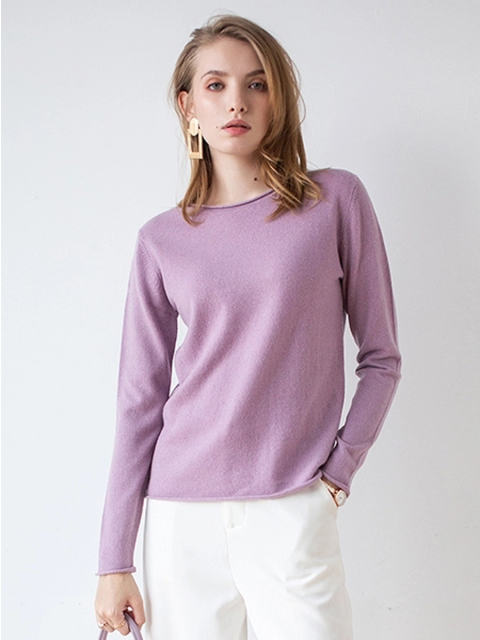 Round Neck Crimped Cashmere Pullover Sweater