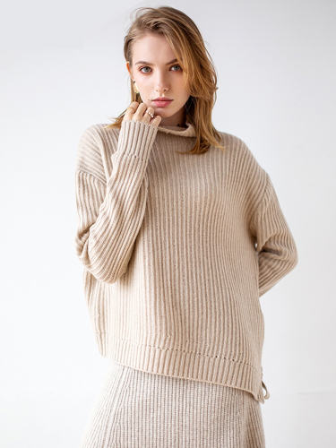 Irregular Vertical Stripe Cashmere Pullover Sweater