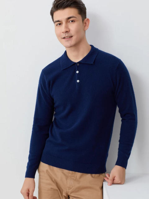 Men's 100% Pure Cashmere Polo Pullover Sweater