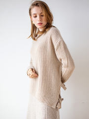 Irregular Vertical Stripe Cashmere Pullover Sweater