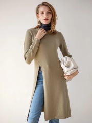 Slim Soft Midi Slit Sweater Dress