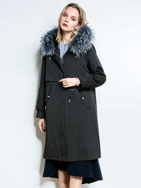 Warm Fur Raccoon Dog Fur Collar Parka