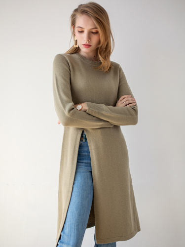 Slim Soft Midi Slit Sweater Dress