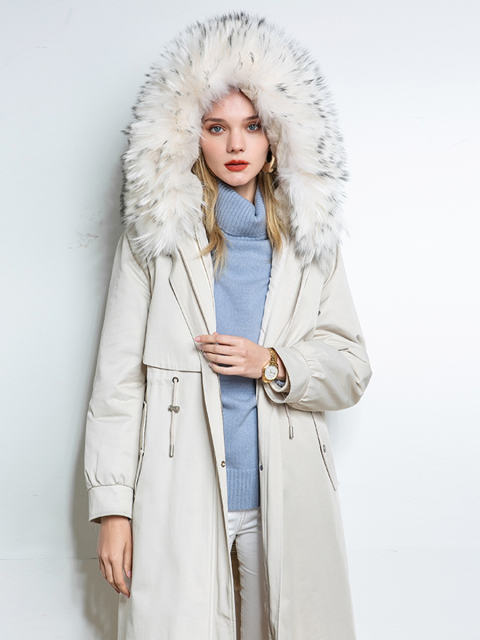 Warm Fur Raccoon Dog Fur Collar Parka