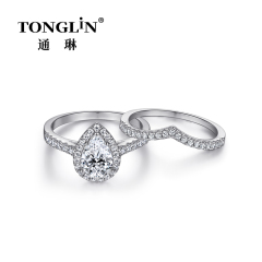 Pear Shaped Cubic Zirconia Silver Stacking Rings Set