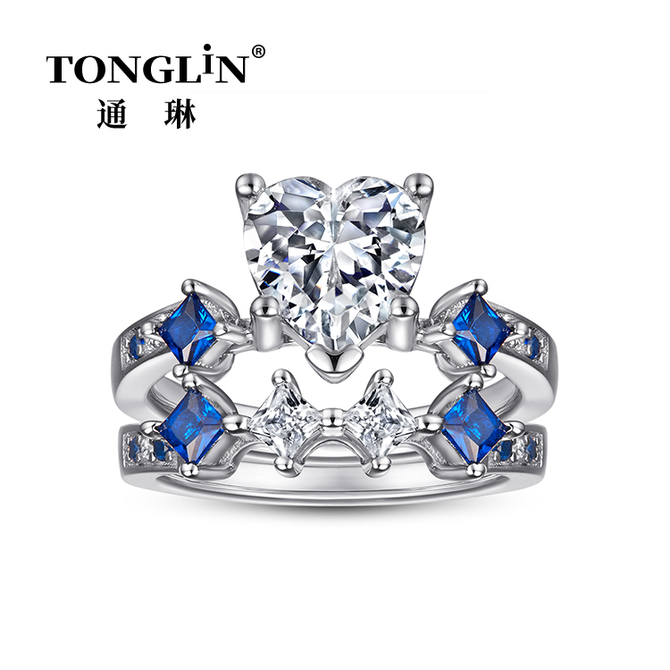 Heart Shaped cz Silver Wedding Ring Sets For Women