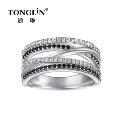 Multi Layer Ladies Silver Ring With Black Zircon Stone