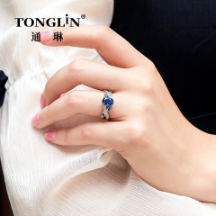 Sterling Silber Oval Blau Zirkon Diamant Engagement Ring