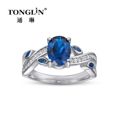Стерлинговое серебро Овальный синий циркон бриллиантовое обручальное кольцо
