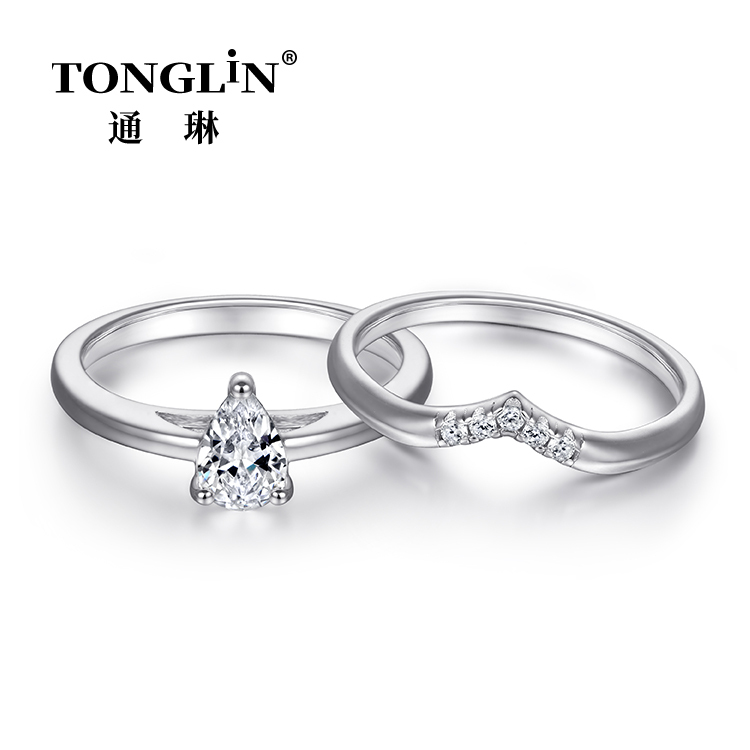 Pear Shaped cz Sterling Silver Thin Ring Set