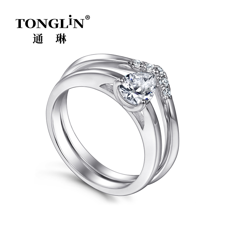 Pear Shaped cz Sterling Silver Thin Ring Set