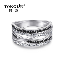 Multi Layer Ladies Silver Ring With Black Zircon Stone