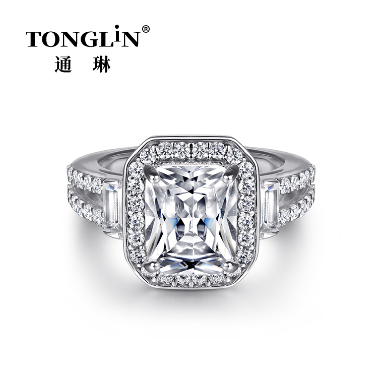 Sterling Silver Square Cut Zirconia Diamond Ring