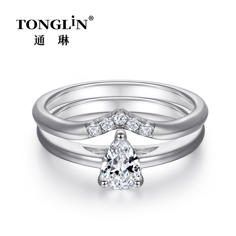 Pear Shaped cz Sterling Silver Thin Ring Set