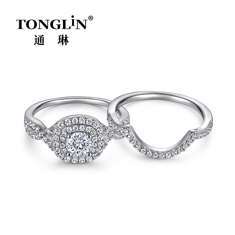 Luxurious Sterling Silver 3 Piece Wedding Ring Sets