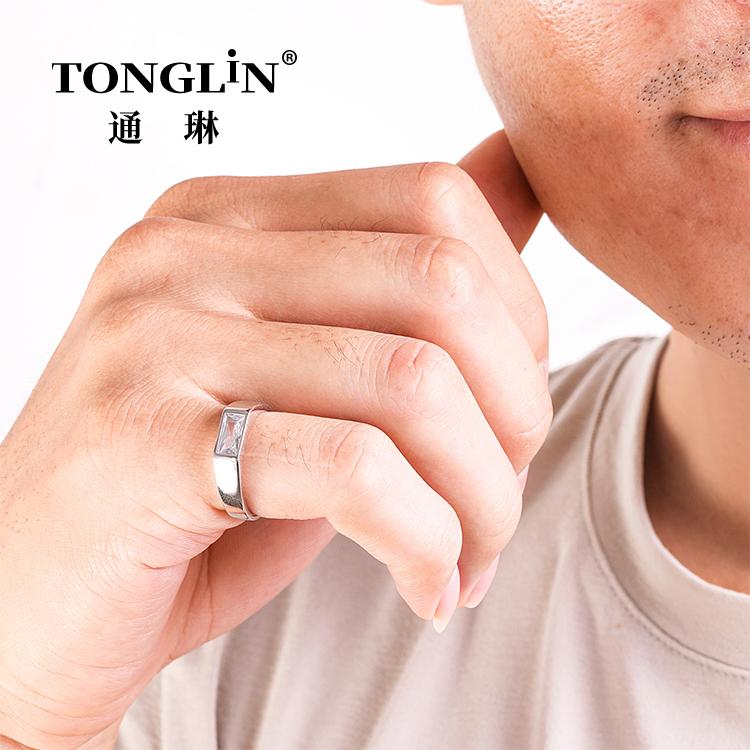 Simple Mens Silver Thumb Ring With Cubic Zirconia