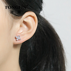 Four Leaf Clover Zirconia Silver Stud Earrings Women