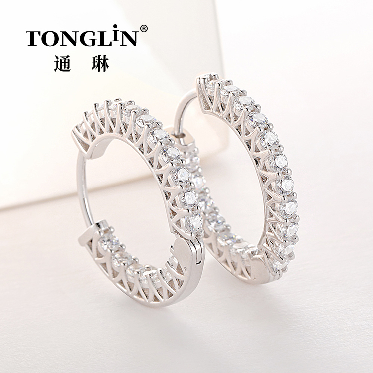 Women Sterling Silver Small Hoop Earrings With Zircon