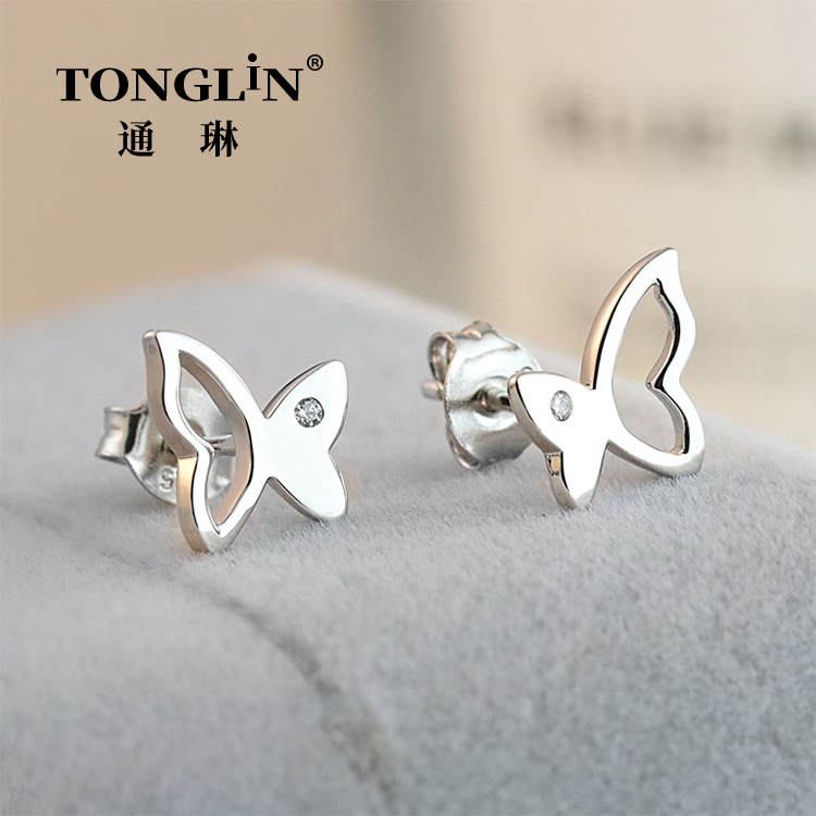 925 Sterling Silver Hollow Butterfly Stud Earrings Women