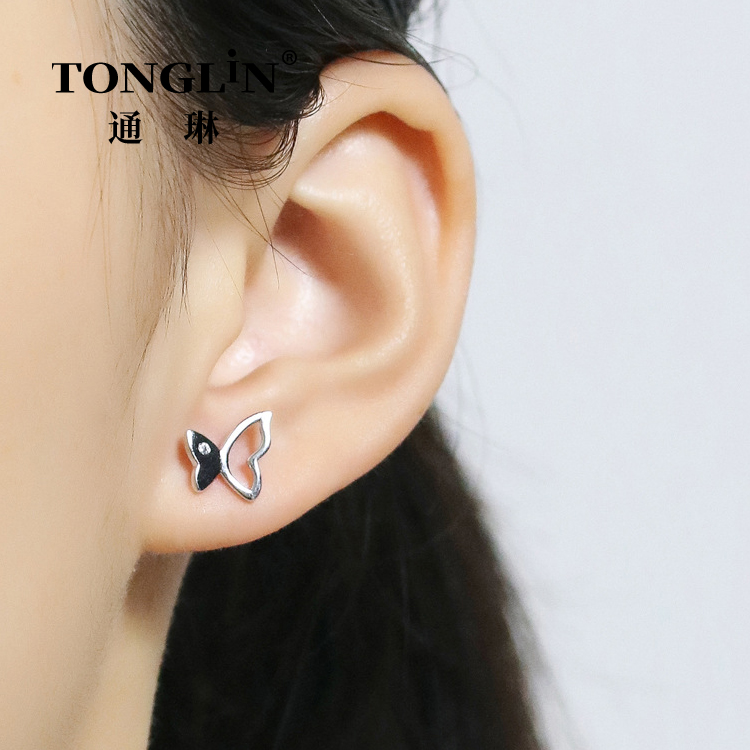 925 Sterling Silver Hollow Butterfly Stud Earrings Women
