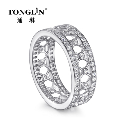 Pave Zircon Sterling Silver Wide Band Wedding Rings