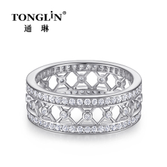 Pave Zircon Sterling Silver Wide Band Wedding Rings