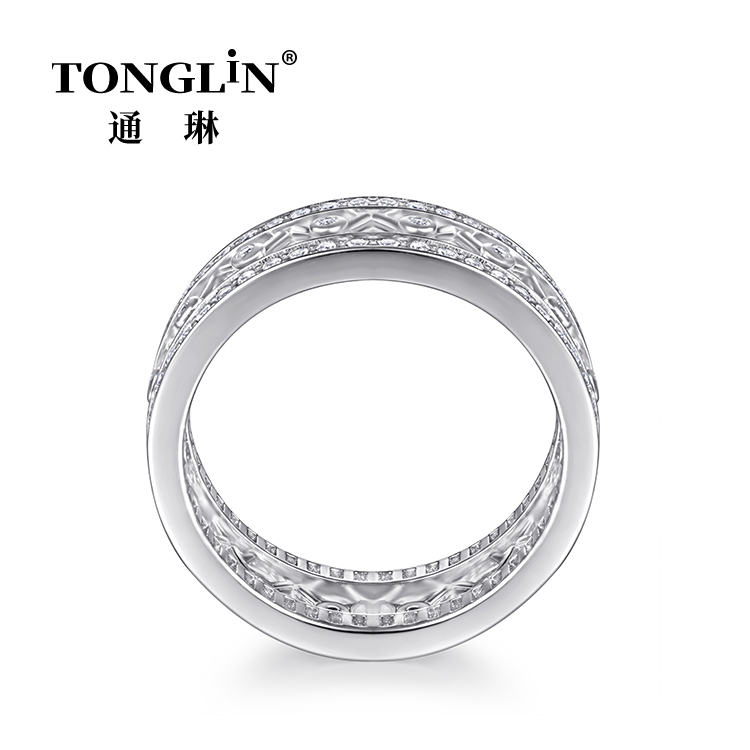 Pave Zircon Sterling Silver Wide Band Wedding Rings