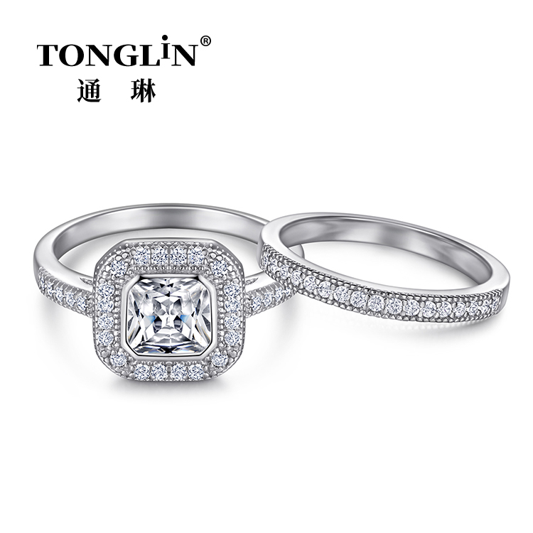 Cubic Zirconia Sterling Silver Wedding Ring Sets
