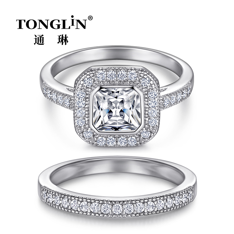Cubic Zirconia Sterling Silver Wedding Ring Sets