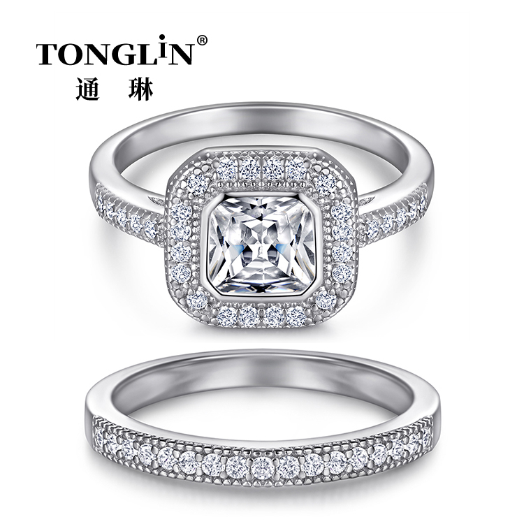 Ensembles de bague de mariage en argent sterling zircon cubique