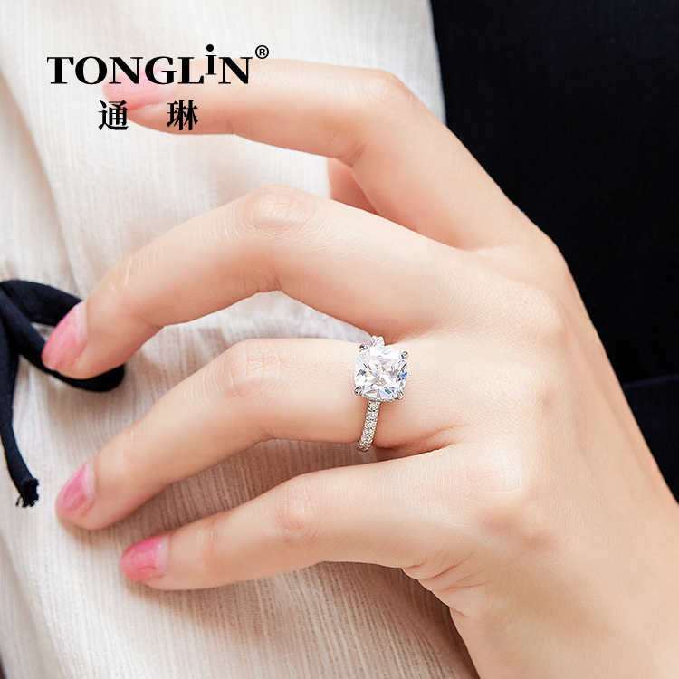 Micro Pave Zirconia Cushion Cut Women Silver Ring