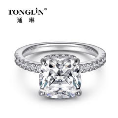 Micro Pave Zirconia Cushion Cut Women Silver Ring