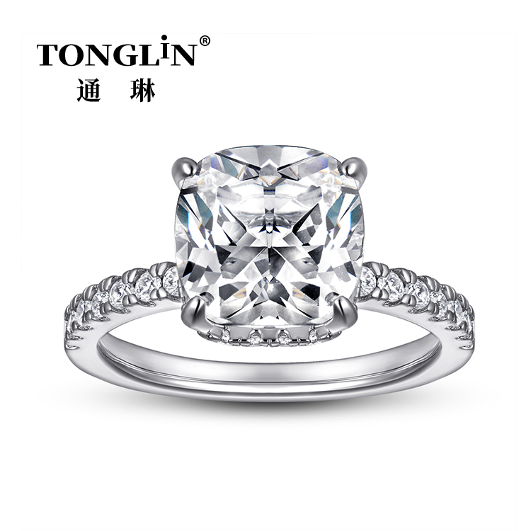 Micro Pave Zirconia Cushion Cut Women Silver Ring